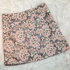 Topshop Pink and Gray Embroidered A-Line Mini Skirt Size 6